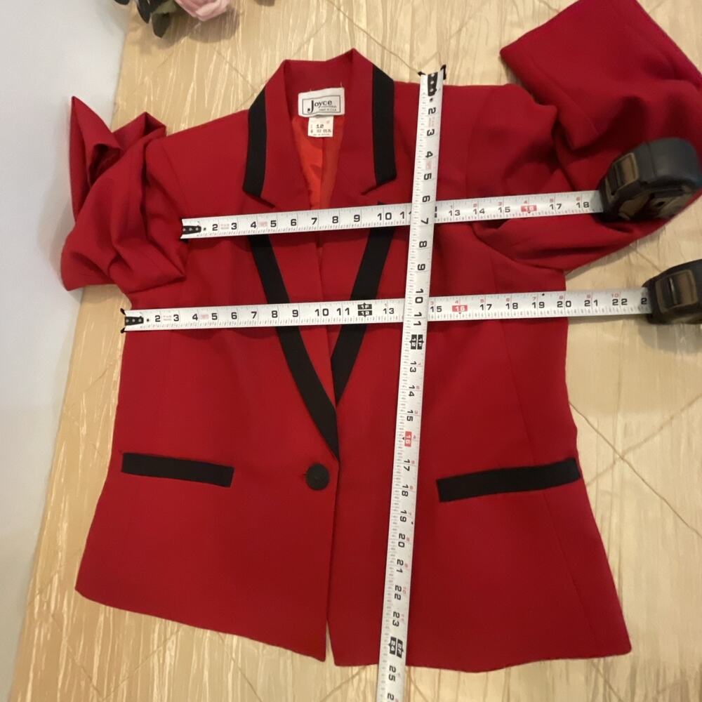Vintage Joyce Sportswear Womens Blazer Size 12 Red Black Trim Wool USA Career - Picture 8 of 9